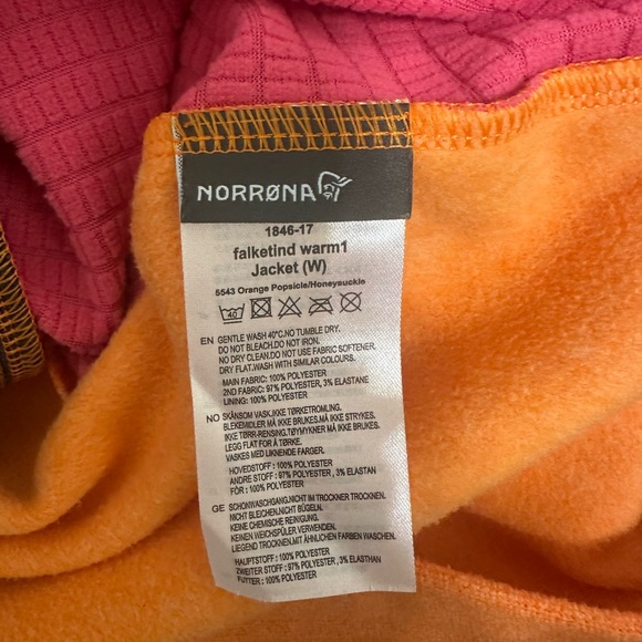 Norrana women’s fleece jacket orange/pink, medium. Long sleeve with zip pockets - Picture 4 of 4